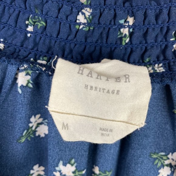 HARPER HERITAGE Womens M Blue Floral Smocked V-Neck Peasant Boho Blouse - Picture 5 of 10